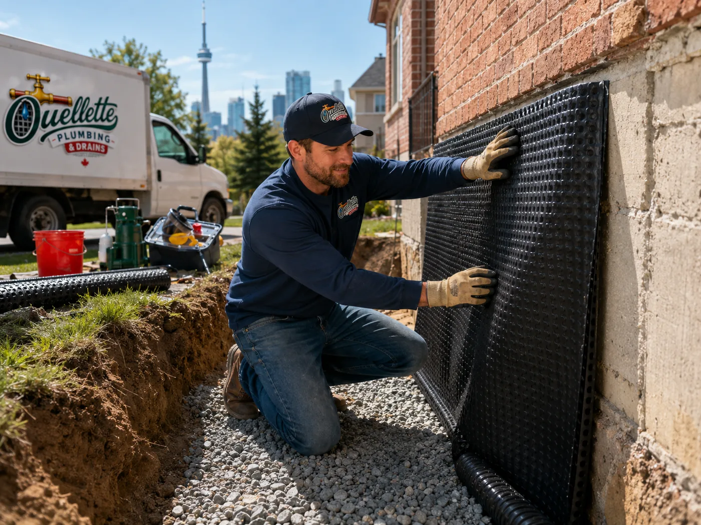 Foundation waterproofing membrane installation