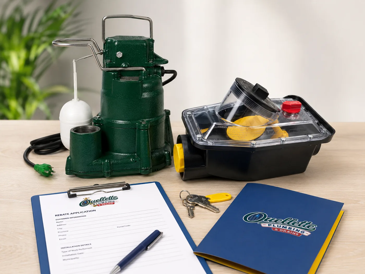 Rebate paperwork and flood protection equipment