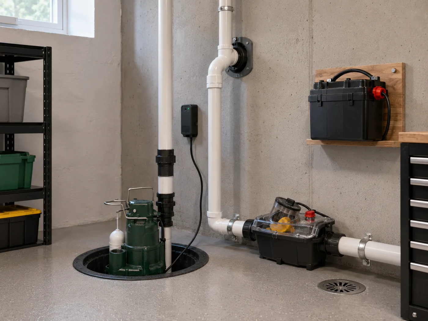 Sump pump with battery backup